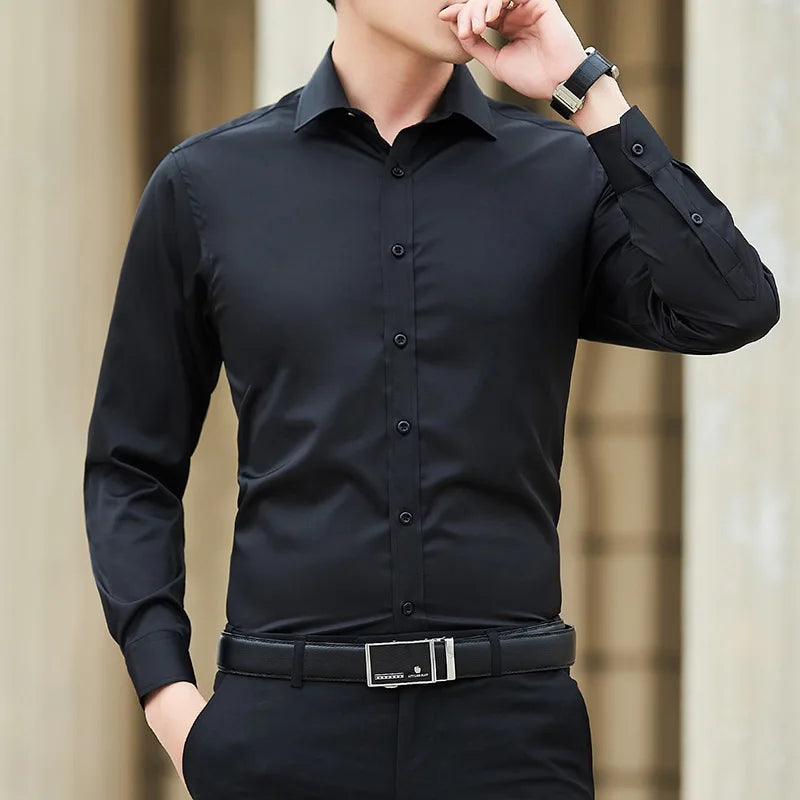 New Plus Size Men Solid Color Business Shirt Fashion Classic Basic Casual Slim White Long Sleeve Shirt Brand Clothes Camara Shopping New Plus Size Men Solid Color Business Shirt Fashion Classic Basic Casual Slim White Long Sleeve Shirt Brand Clothes