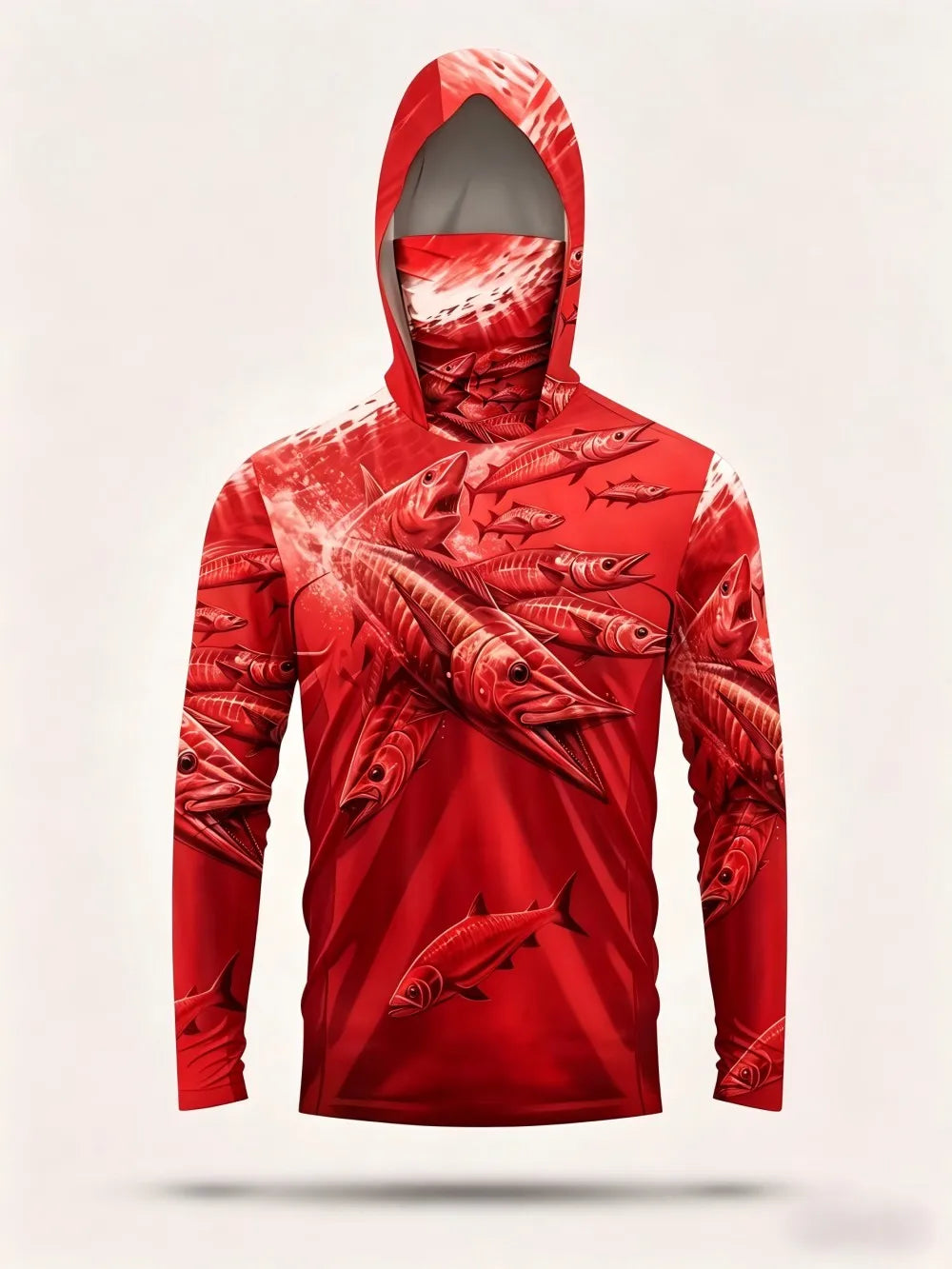 Men's summer fashion fish school print comfortable breathable hooded fishing suit long sleeved T-shirt outdoor casual top Camara Shopping Men's summer fashion fish school print comfortable breathable hooded fishing suit long sleeved T-shirt outdoor casual top